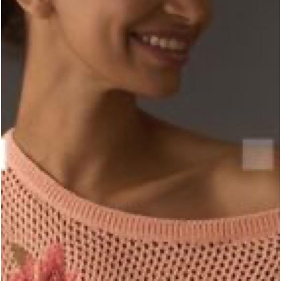 Pilcro x Anthropologie Floral Peach Open-Knit Sweater - Picture 5 of 11